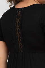 Black Crochet Back Maternity Plus Midi Dress