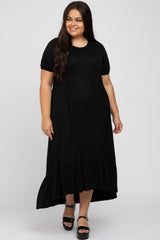 Black Crochet Back Maternity Plus Midi Dress