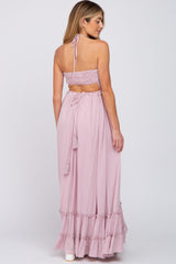 Mauve Halter Neck Cut Out Maternity Maxi Dress