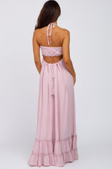 Mauve Halter Neck Cut Out Maxi Dress