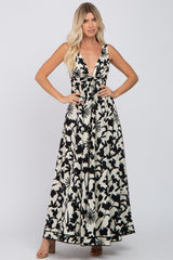 Black Floral Sleeveless Maxi Dress