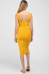 Mustard Ribbed Fitted Maternity Dress