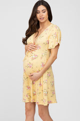 Yellow Floral Short Sleeve Maternity Dress