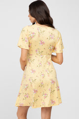 Yellow Floral Short Sleeve Maternity Dress