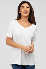 White V-Neck Short Sleeve Maternity Top