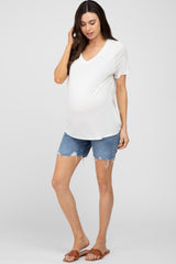 White V-Neck Short Sleeve Maternity Top