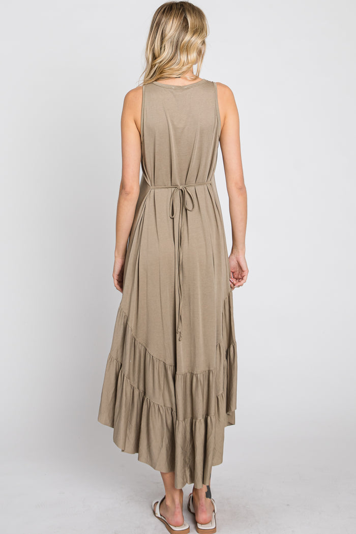 Olive Ruffle Hem Midi Dress