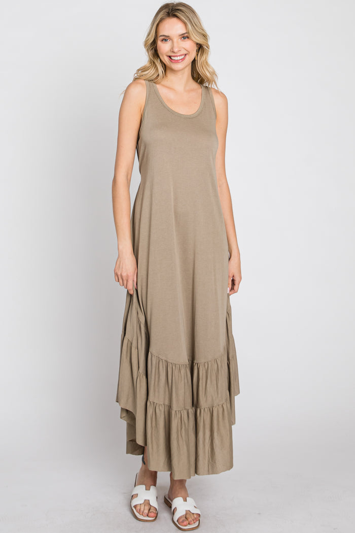 Olive Ruffle Hem Midi Dress