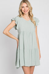 Mint Green Tiered Linen Dress