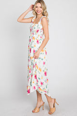 White Floral Smocked Maxi Dress