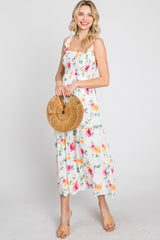 White Floral Smocked Maxi Dress