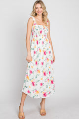 White Floral Smocked Maxi Dress