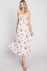 White Floral Smocked Maxi Dress