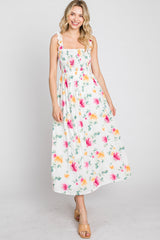 White Floral Smocked Maxi Dress