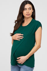 Emerald Green Layered Wrap Front Maternity Nursing Top