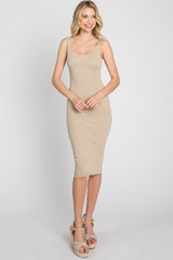 Dark Taupe Sleeveless Fitted Ribbed Dress