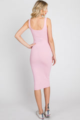Pink Sleeveless Fitted Ribbed Dress