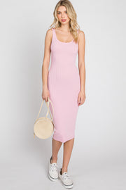 Pink Sleeveless Fitted Ribbed Dress