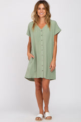 Sage Green Linen Button Front Maternity Dress