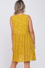 Mustard Floral Sleeveless Button Down Maternity Dress