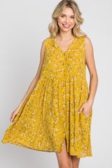 Mustard Floral Sleeveless Button Down Dress