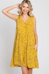 Mustard Floral Sleeveless Button Down Dress