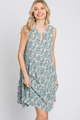 Light Blue Floral Tiered Sleeveless Dress