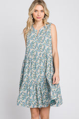 Light Blue Floral Tiered Sleeveless Dress