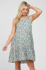 Light Blue Floral Tiered Sleeveless Maternity Dress