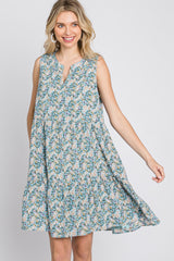 Light Blue Floral Tiered Sleeveless Dress