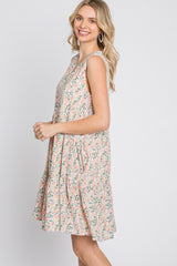 Cream Floral Tiered Sleeveless Dress