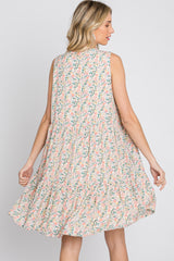 Cream Floral Tiered Sleeveless Dress