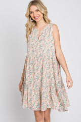 Cream Floral Tiered Sleeveless Dress