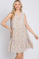 Cream Floral Tiered Sleeveless Dress