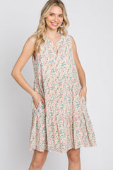 Cream Floral Tiered Sleeveless Maternity Dress