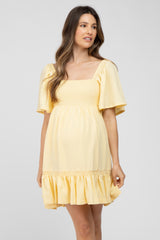 Yellow Smocked Tie Back Ruffle Maternity Dress