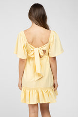 Yellow Smocked Tie Back Ruffle Maternity Dress