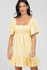 Yellow Smocked Tie Back Ruffle Maternity Dress