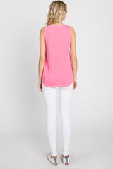 Fuchsia Heathered Sleeveless Pocket Front Top