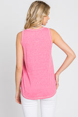 Fuchsia Heathered Sleeveless Pocket Front Top