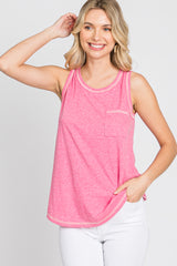 Fuchsia Heathered Sleeveless Pocket Front Top