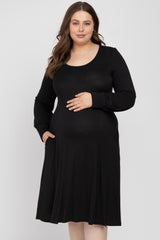 Black Bubble Sleeve Maternity Plus Midi Dress