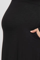 Black Bubble Sleeve Maternity Plus Midi Dress