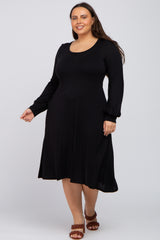 Black Bubble Sleeve Maternity Plus Midi Dress