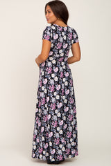 Black Floral Twist Maternity Maxi Dress