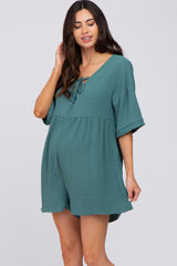 Teal Lace Up Maternity Romper