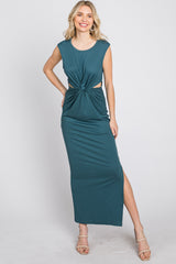 Teal Sleeveless Twist Cutout Midi Dress