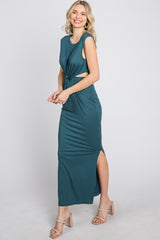 Teal Sleeveless Twist Cutout Midi Dress