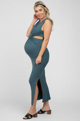 Teal Sleeveless Twist Cutout Maternity Midi Dress