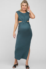 Teal Sleeveless Twist Cutout Maternity Midi Dress